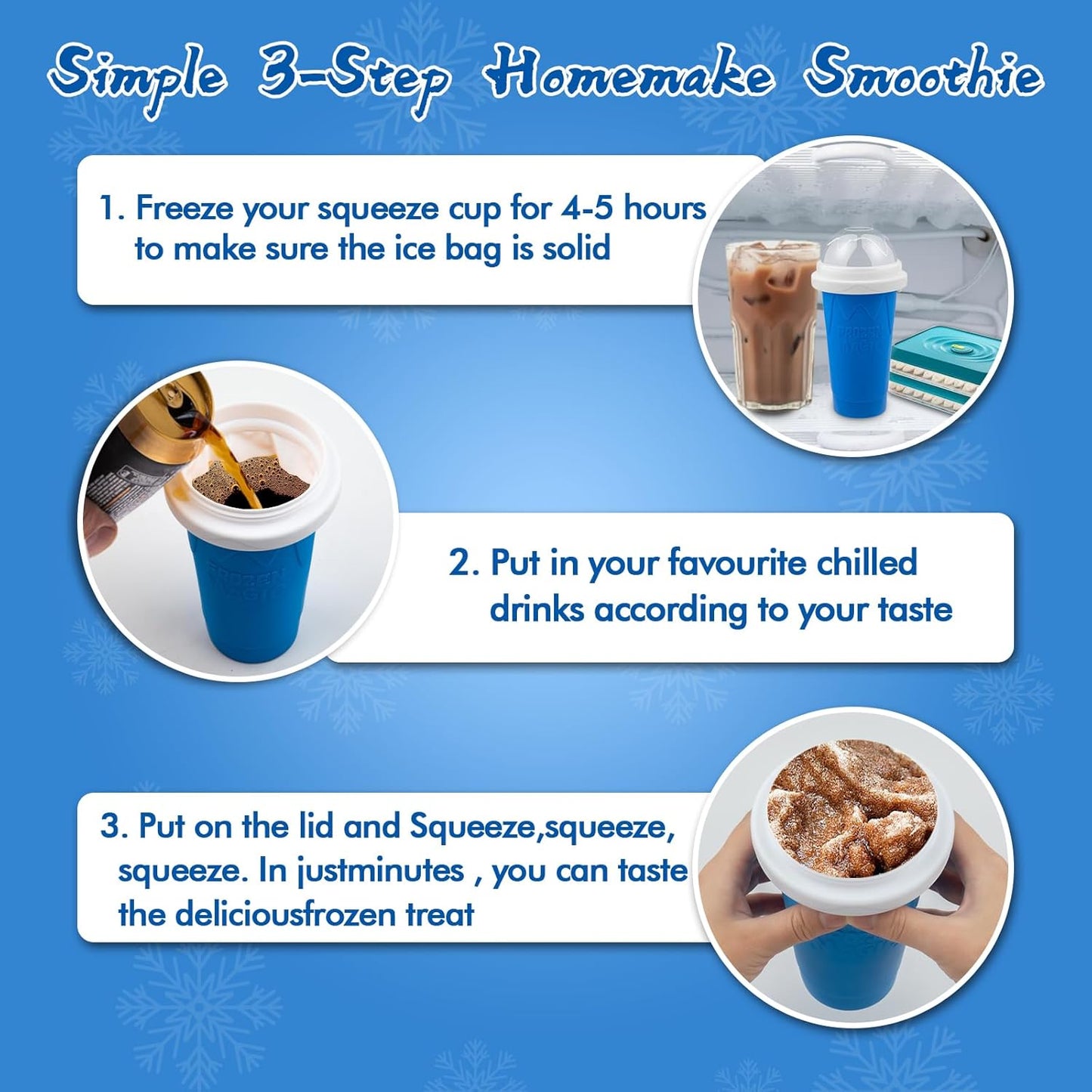 2PCS Slushie Maker Cup, Quick Frozen Magic Cups for Homemade Milk Shake Ice Cream Maker, Double Layer Squeeze Slushy Maker Cup, Birthday Gifts for Kids,Friends,Family (Blue+Green, 350ML)