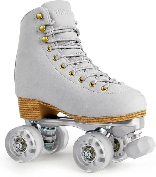 Roller Skates for Women or Men with Height Adjustable Rubber Stoppers Retro Suede Quad Roller Skates for Outdoor and Indoor