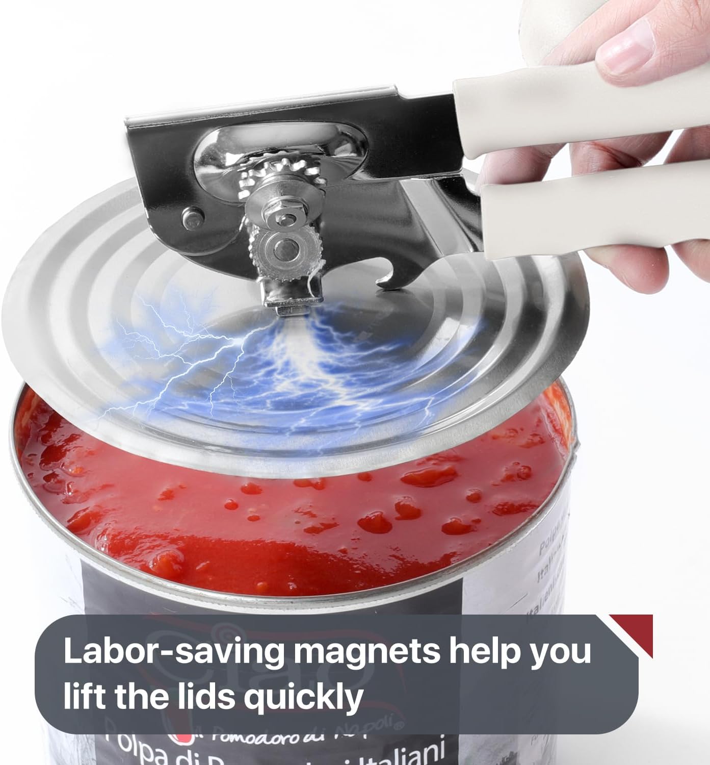 Commercial Can Opener, UHIYEE Hand Crank Can Opener Manual Heavy Duty with Comfortable Extra-long Handles, Oversized Knob, Large Handheld Can Open Easy for Big Cans, White