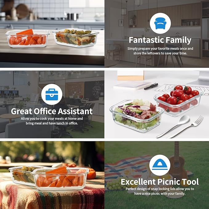 Small Glass Food Storage Containers 12 Pack-12oz Glass Containers with Lids for Meal Prep, Food Storage, Freezer to Microwave Safe, Air-Tight, Leak-Proof, Pink Set