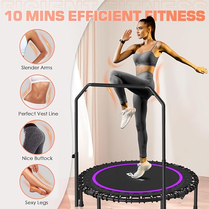 BCAN 40"/48" Rebounder Trampoline for Adult, 450/550LBS Fitness Trampoline with Bungees, Adjustable Handle, Stable & Quiet, Indoor Outdoor, Whole-Body Workout & Relaxation at Home for Women/Men