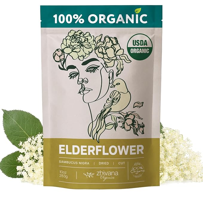 Elderflower Tea (10oz.) - Organic Dried Elderflowers - Elder Flowers Dried Herbs, Te de Sauco, Flor De Sauco Organico - Respiratory Tea - Great for Allergy