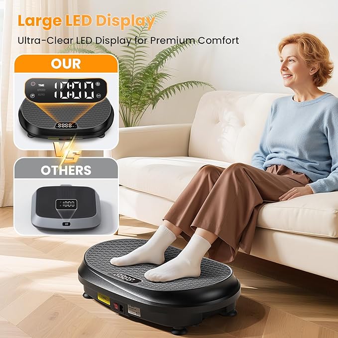 Curved Vibration Plate Exercise Machine, Vibrating Plate 400 lbs Capacity with 9 Auto Modes and 120 Adjustable Speeds, Large LED Display, Touch and Remote Control, Vibration Platform for Home