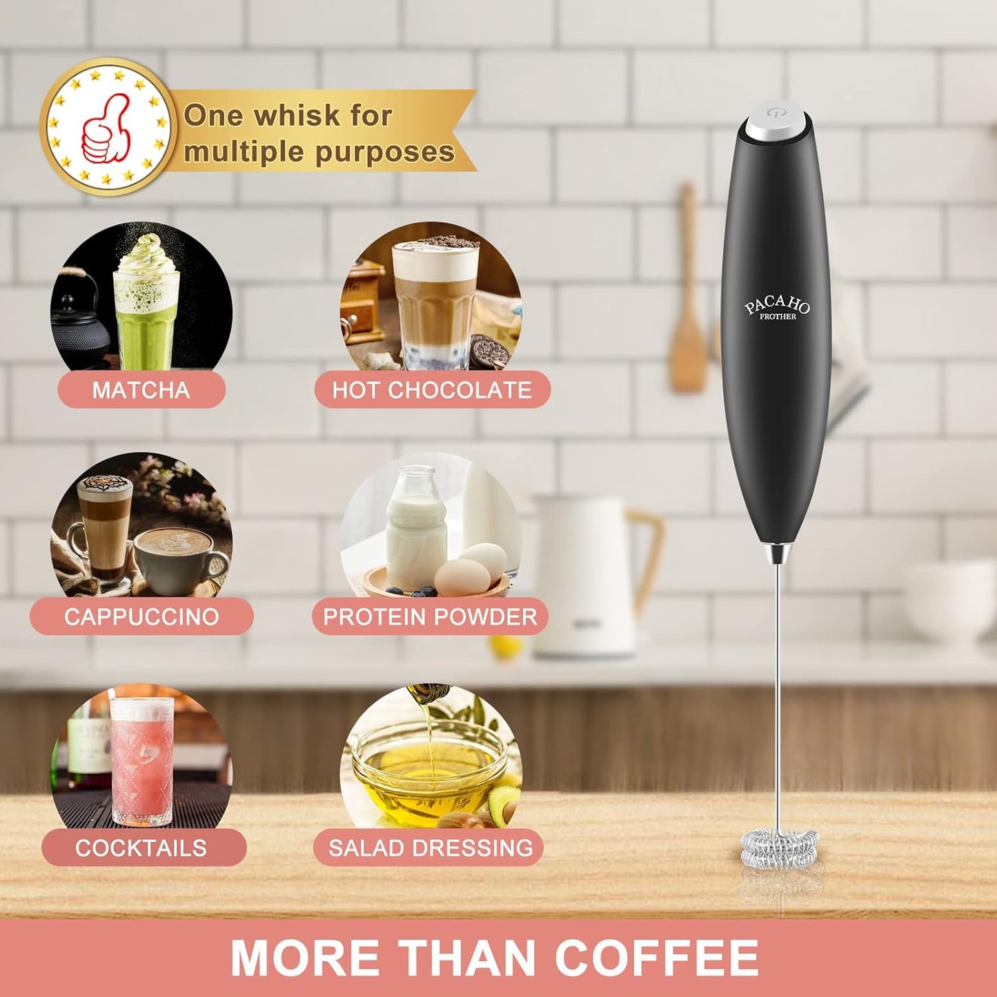 Powerful Milk Frother with Double Whisk, Handheld Electric Foam Maker, Hand Mixer Wand, Portable Mini Blender Foamer Stirrer for Coffee, Latte, Matcha,Hot Chocolate