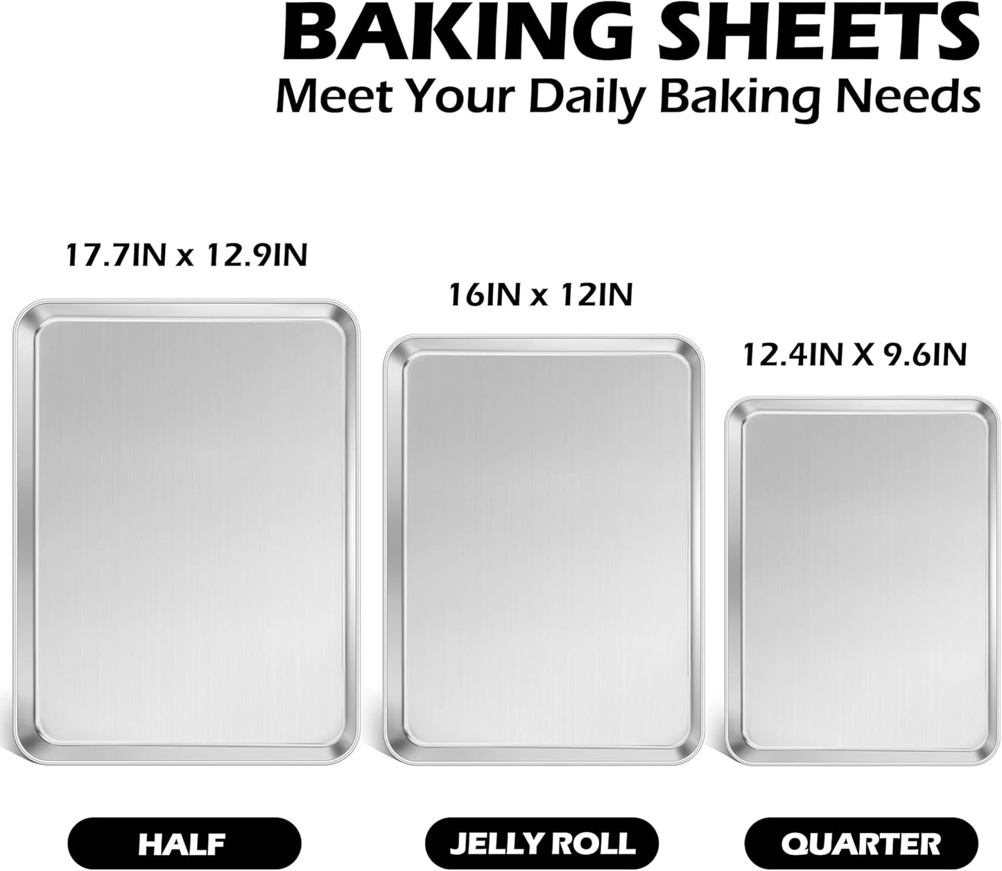 3Pack Cookies Sheets for Baking, Leonyo Stainless Steel Baking Sheets Pans, 1Inch Deep Metal Quarter Sheet Pan Tray for Cookies, Dishwasher Safe