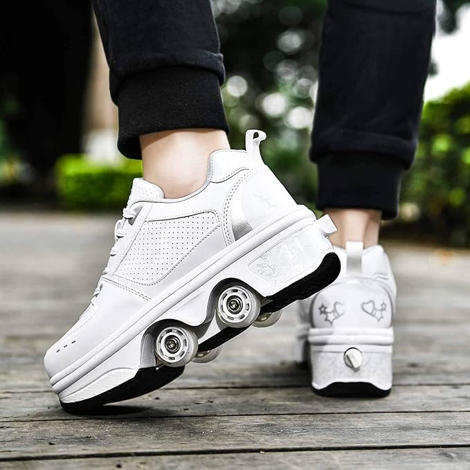 Double-Row Deform Wheel Automatic Walking Shoes Invisible Deformation Roller Skate 2 in 1 Removable Pulley Skates Skating Parkour