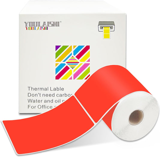 3 X 5 Inch Printable Rectangle Color Coding Labels, 300 Per Roll Adhesive Color Coding Stickers for Bar-Codes, Address, Small Business Labeling, Inventory, Fluorescent Red