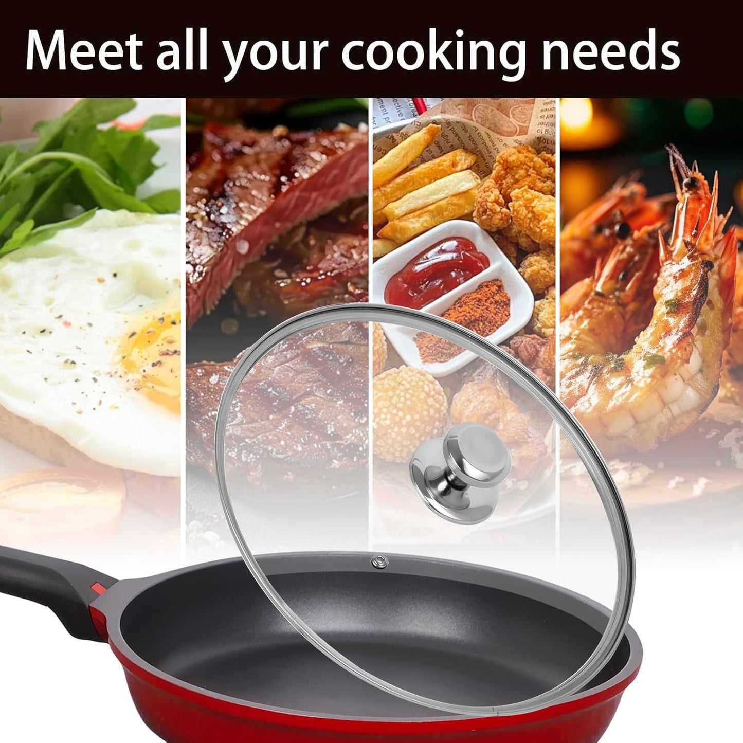 10.25 inch Tempered Glass Lid for Pots, Frying Pans and Skillets, Replacement Cover with Stainless Steel Knob Handle, Dishwasher Safe