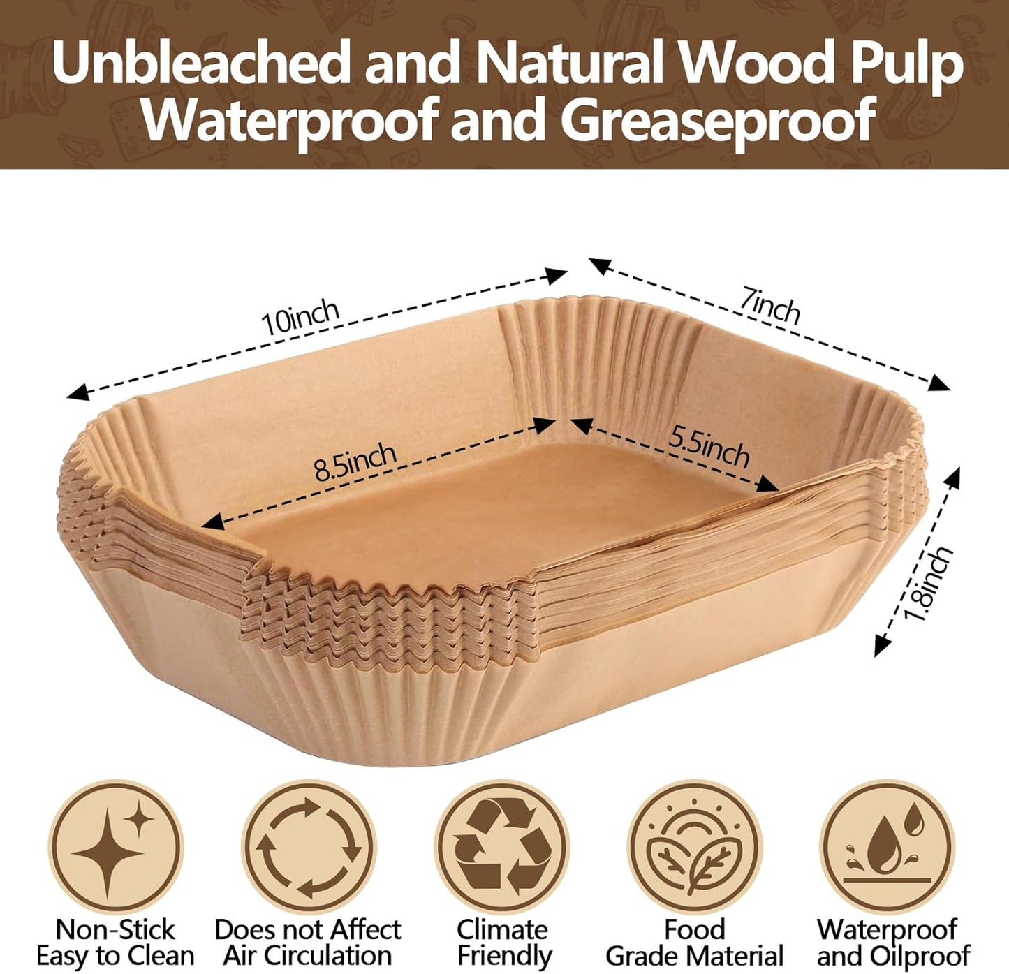 UBeesize Air Fryer Paper Liners Disposable For Ninja, 200 PCS Non Stick Parchment Paper For Ninja DZ201/DZ401 Dual, Oil Proof, Water Proof Food Grade Air Fryer Accessoriess(Rectangle - 8.6"X5.5")