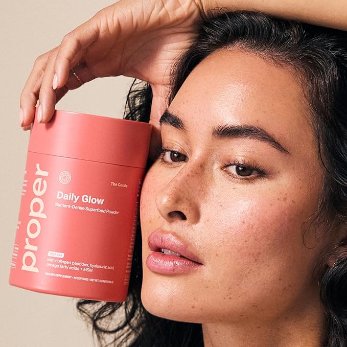 Proper, The Corals Daily Glow Beauty Blend - Nutrient Dense Superfood Powder with Collagen Peptides, Hyaluronic Acid Powder, Vitamin C, and MSM. Hair, Skin, Nail Vitamin Supplement for Women & Men