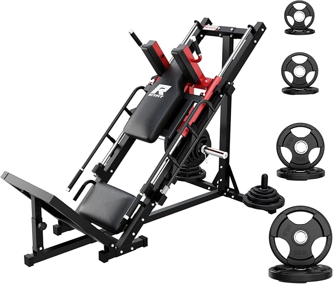 RitFit Adjustable Leg Press and Hack Squat Machine with Weight Plate Set, Professional Home Gym Equipment with Linear Bearings, Specialized for Complete Lower Body Workouts and Weight Storage Posts
