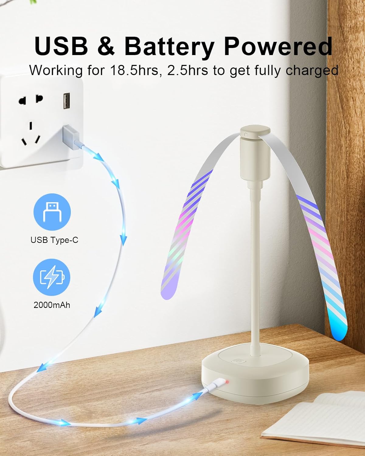 4 Pack Food Table Fan, 2000mAh USB Powered Rechargeable Food Fan, Portable Fan with Flexible Goose-Neck and Soft Blades for BBQ, Patio, Party (Beige)