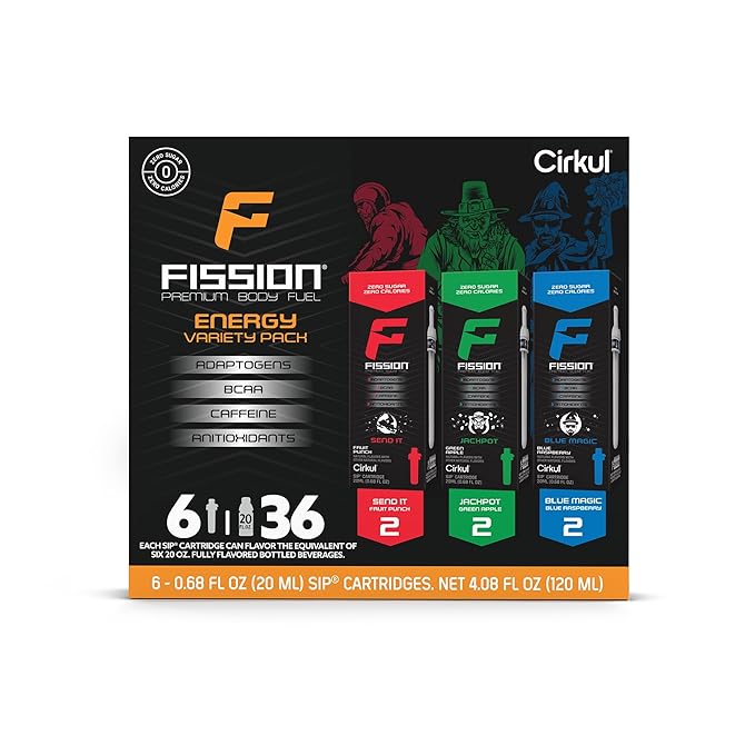 Cirkul Fission Flavor Cartridge Variety Pack with Caffeine, 6-Pack (2 Send It, 2 Jackpot, 2 Blue Magic), No Sugar, Zero Calorie Drink Mix