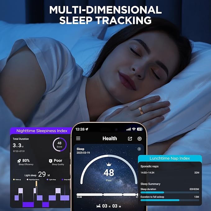 Smart Ring for Women Men, Activity Fitness Tracker with 24/7 Heart Rate Monitor, Waterproof Sleep Tracker Fitness Ring, Step Counter, Calorie Pedometer, No APP Fee,for iOS Android (Silver,#13)