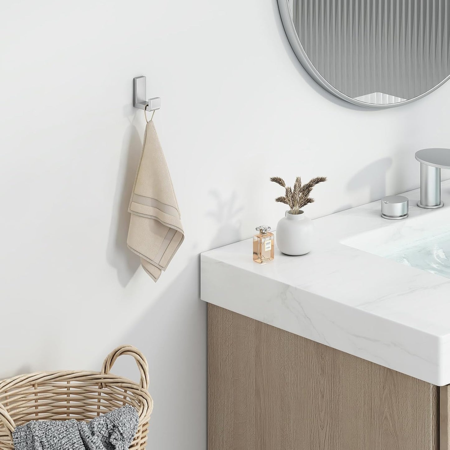 Angle Simple Towel Hook for Bathroom, SUS 304 Stainless Steel Shower Robe Coat Hook for Wall, Brushed Nickel