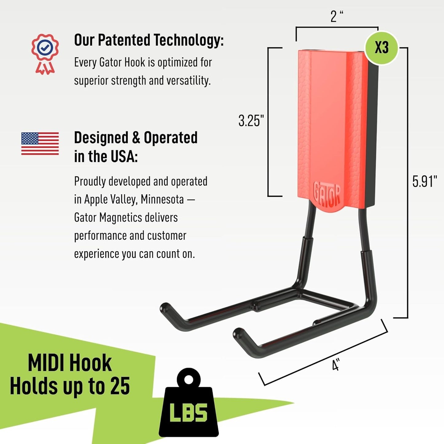 GATOR MAGNETICS MIDI 4 in Open Hooks, 25 lb Heavy Duty Magnetic Hooks for Steel Surfaces, Patented Easy-Release, Non-Slip Grip – Storage & Organization, Garage, Shed, Home, Cleaning Tools - 3 Pack