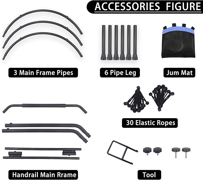 Newan 40" Silent Mini Trampoline with Adjustable Handle Bar Fitness Trampoline Bungee Rebounder Jumping Cardio Trainer Workout for Adults - Max Limit 330 lbs