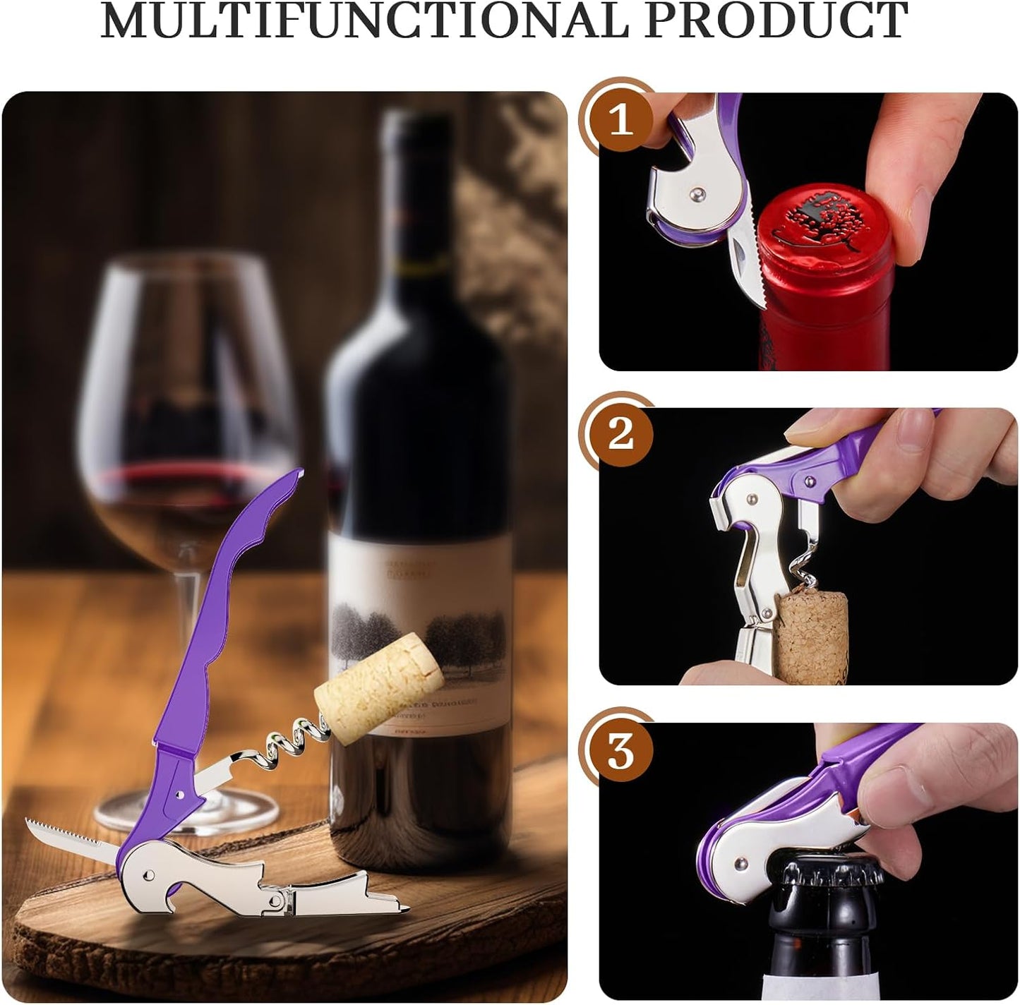 HYZ 2-Pack Wine Opener Waiter Corkscrew, Professional Wine Key for Servers, Bartender with Foil Cutter, Manual Wine Bottle Opener Double Hinged (Dark Purple)
