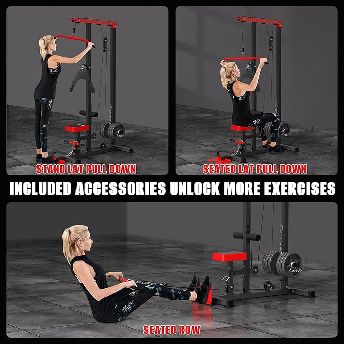 VANSWE LAT Pull Down Machine Low Row Cable PullDown Machine with AB Crunch Harness and Removable Flip-up Foot Plate