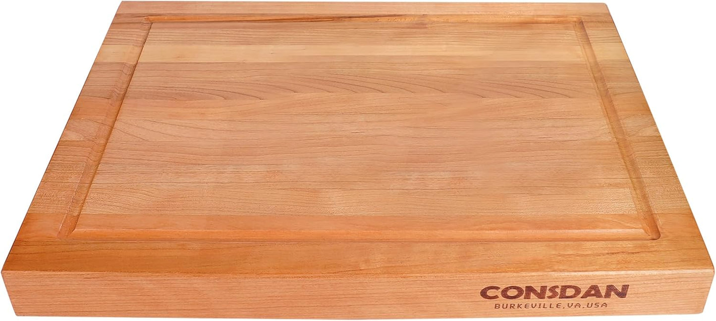 CONSDAN Wood Cutting Board for Kitchen, USA Grown Hardwood, 20 x 15, Solid Cherry Wood with Invisible Inner Handle, Prefinished with Food-Grade Oil, Suitable for Kitchen Edge Grain, 1-1/2" Thick