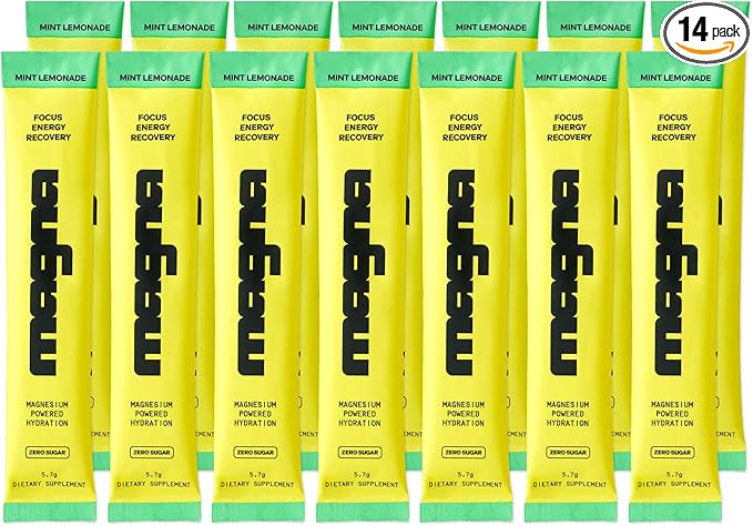Magna Electrolyte Powder Drink Mix for Hydration, Energy & Focus Support with Magnesium L Threonate, Malate & Glycinate, Sodium, Potassium, Vitamin D, B6 & B12, Mint Lemonade Flavor, 14 Servings