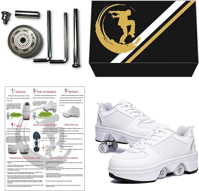 Double-Row Deform Wheel Automatic Walking Shoes Invisible Deformation Roller Skate 2 in 1 Removable Pulley Skates Skating Parkour