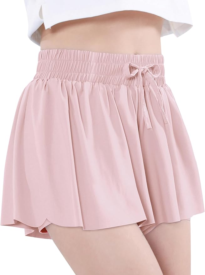 EXARUS Girls Butterfly Shorts Flowy Dance Skirt Cheer Skorts Athletic Tween Clothes Teen Preppy Outfits Flutter Kids