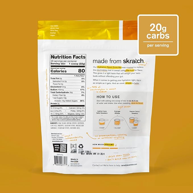 Skratch Labs Hydration Powder | Sport Drink Mix | Electrolytes Powder for Exercise, Endurance, and Performance | Pineapple | 20 Servings | Non-GMO, Vegan, Kosher