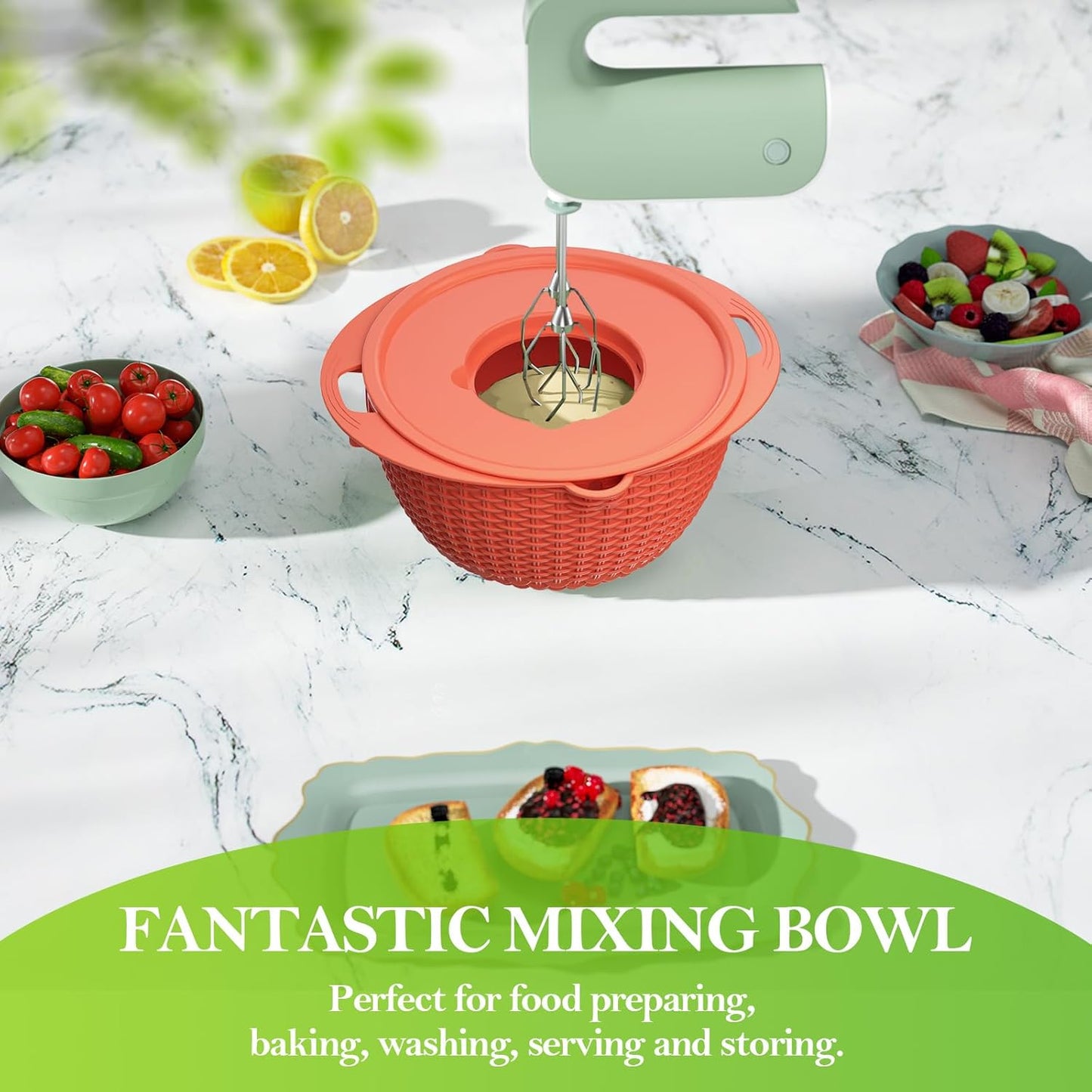 4-1 Colander with Bowl Set - Rotatable Strainers for Kitchen, Food Strainers and Colanders, Pasta Strainer, Rice Strainer, Fruit Cleaner, Veggie Wash, Kitchen Gadget Essentials - Orange