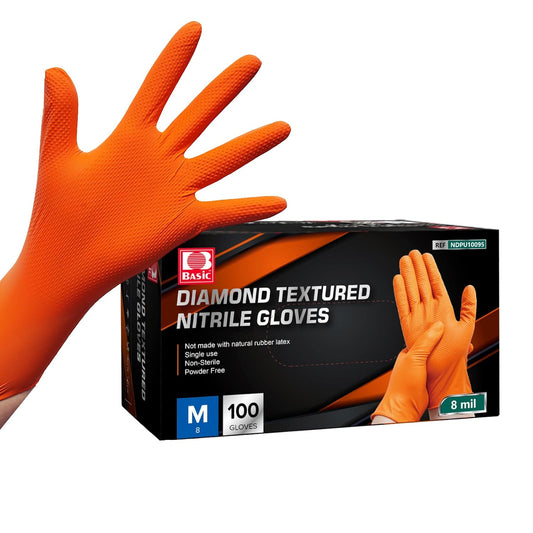 Jointown Basic Heavy Duty Nitrile Gloves, Mechanic Gloves 8 Mil Nitrile Disposable, with Raised Diamond Texture, Case of 100, Orange, Medium