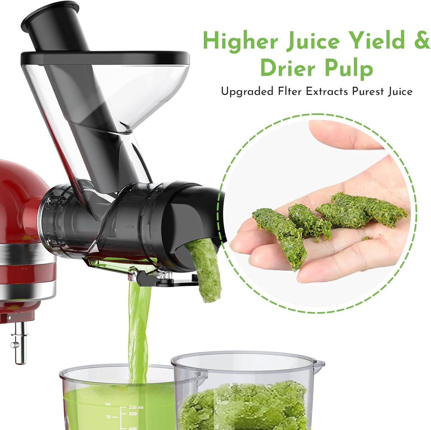 Cofun Juicer for Kitchenaid Mixer, Slow Juicer Attachment, Cold Press Juicer Machine with Dual Mouth Feed Chute for KitchenAid Mixer Attachments