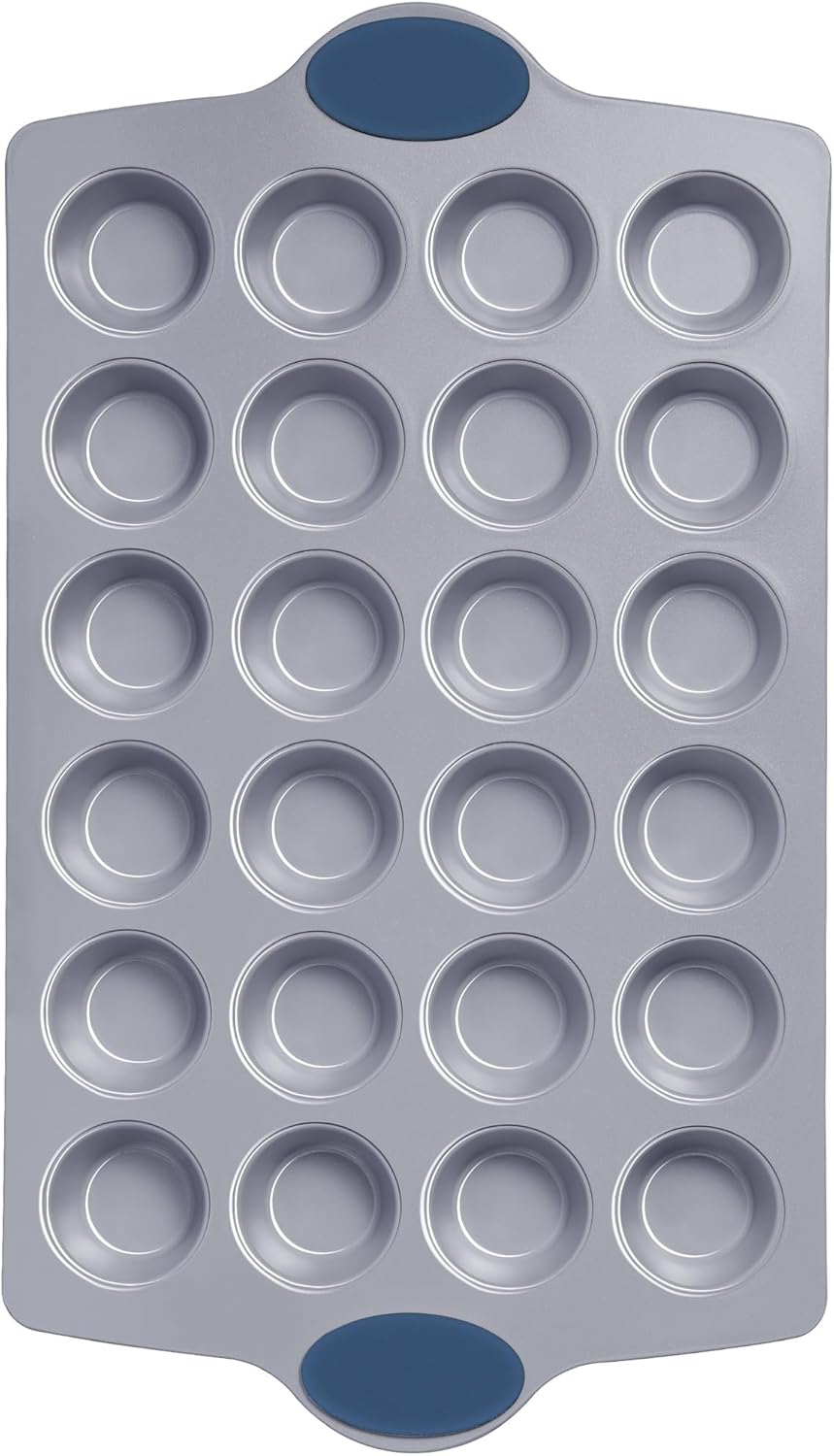BRONYPRO Ceramic Mini Muffin Pan, 24-Cup Nonstick Aluminized Steel Cupcake Pans, Healthy Non-Toxic Ceramic Coating Mini Muffin Tin, 1Pack Cup Cake Pans for Baking Blue
