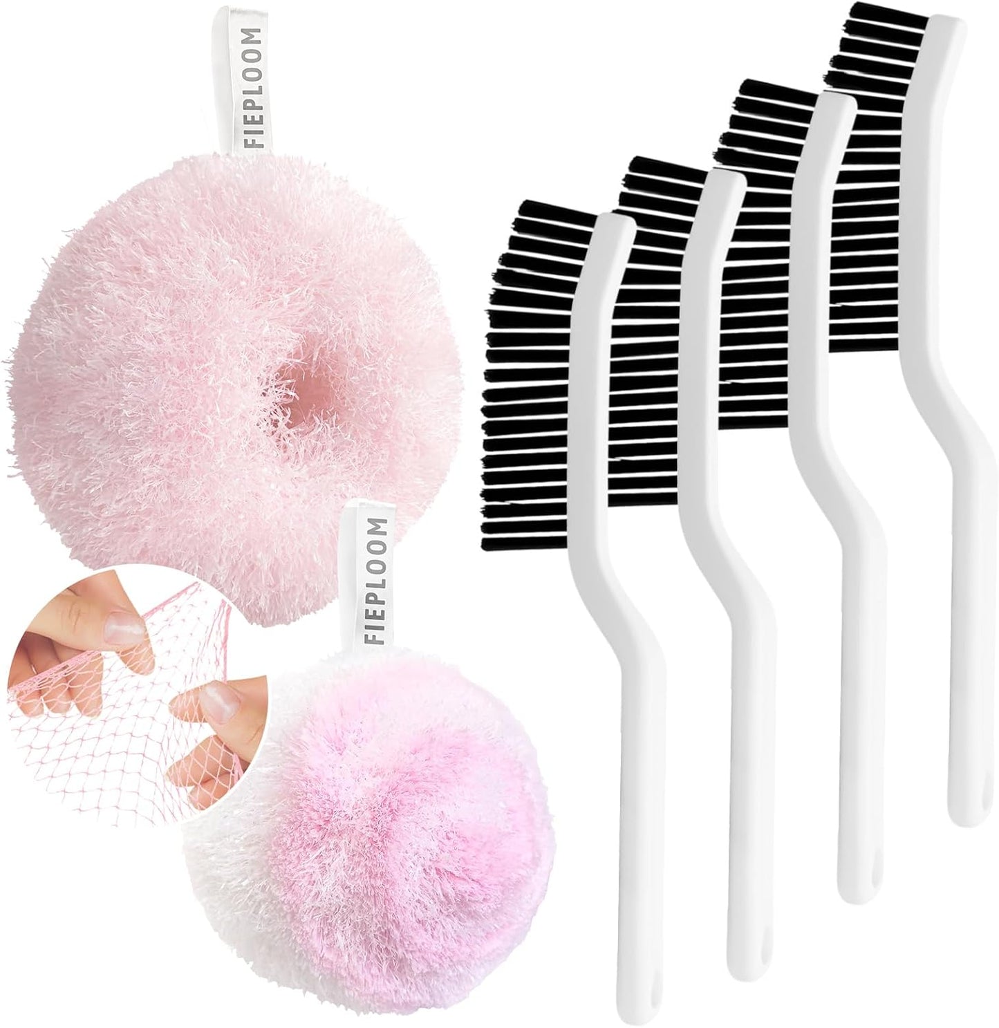 Hard Bristle Crevice Cleaning Brush & Non Scratch Soft Scrub Brush Set, 6-Pack: 4 Stiff Gap Brush+2 Gentle Scrubber, Bathroom & Kitchen Cleaning Tool for Grout Sink Faucet Tub and More