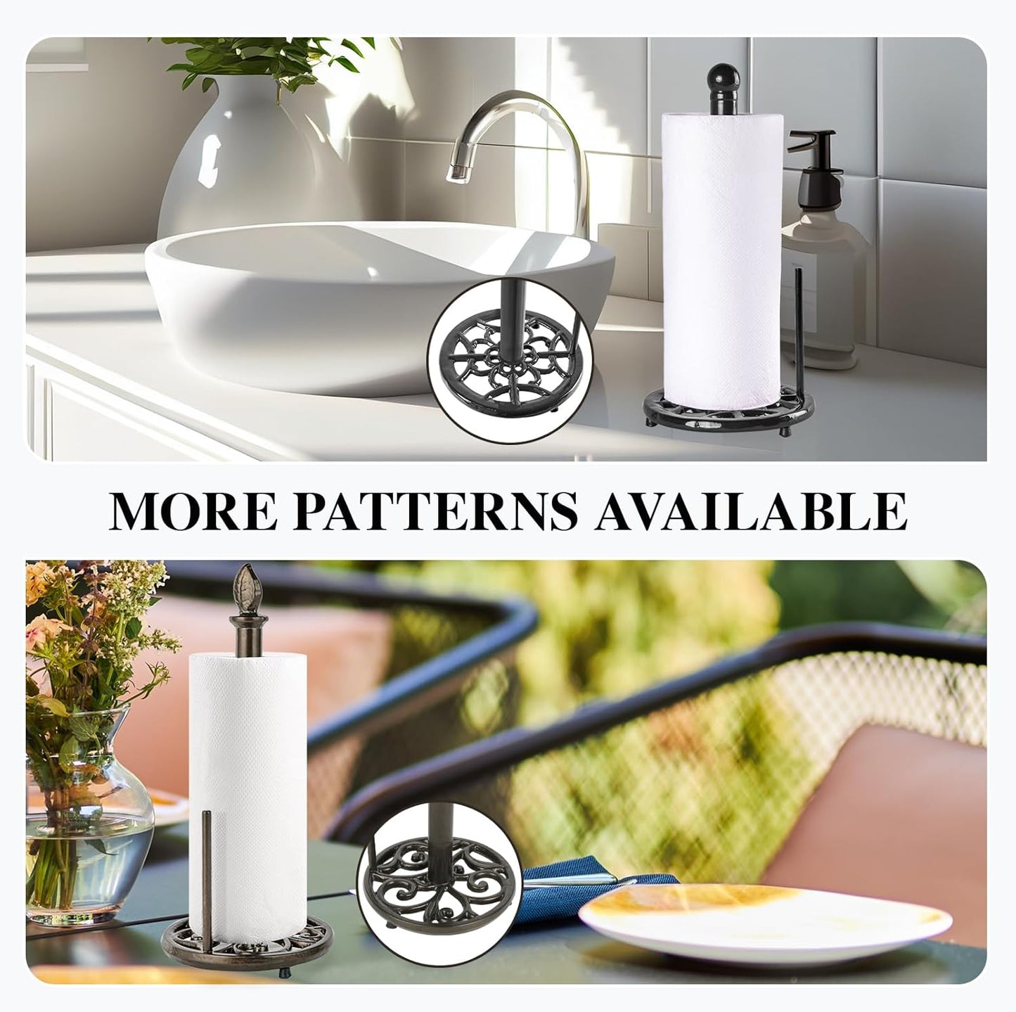 JOGREFUL Paper Towel Holder Stand, Cast Iron Kitchen Paper Towel Countertop Vintage Stand with Weighted-Base, Bathroom Organization for Family Standard Large Size Roll Paper, Gourd Top, Coffee Gold