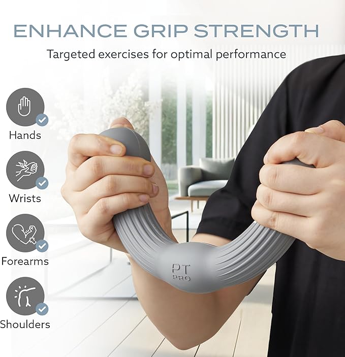 PT Pro Tennis Elbow Trainer For Physical Therapy, Textured Grip, Elbow Pain Relief, Resistance Bar For Tendonitis And Golfer's Elbow, Improve Grip Strength, Pickleball Elbow And Golfer's Elbow, Gray