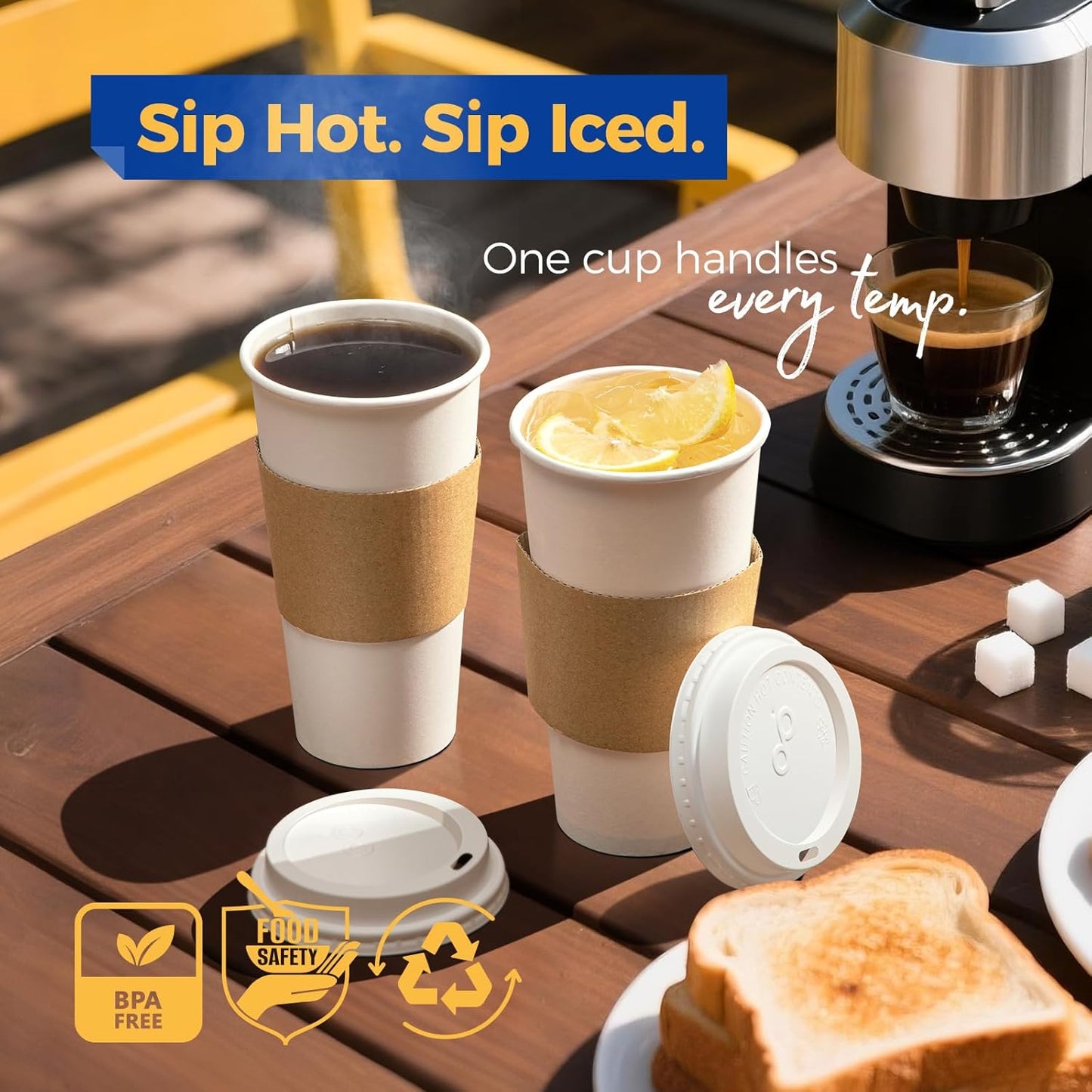 Fit Meal Prep 500 Pack 20 oz Disposable Coffee Cups with Lids, Sleeves, Leak-Proof To Go Coffee Cups with Lids, Durable Hot Paper Cups for Home, Office, Party, Business