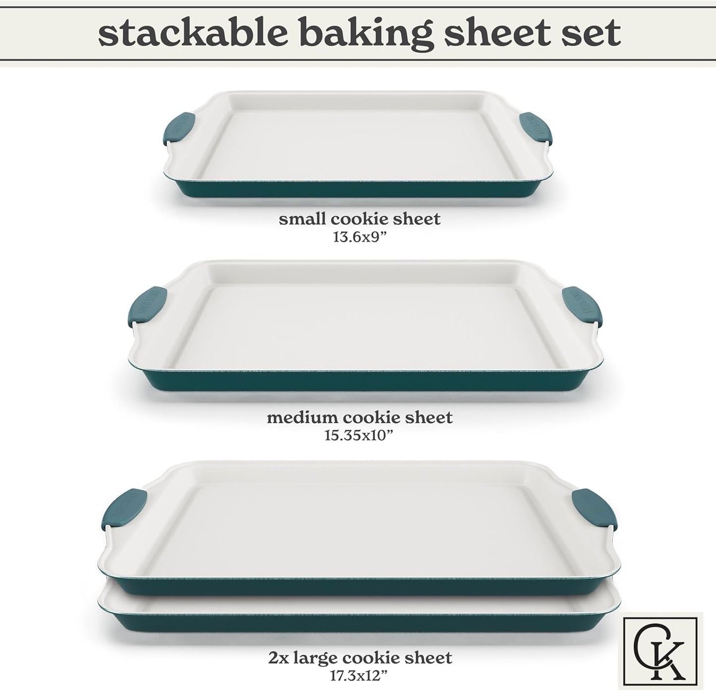 Country Kitchen Nonstick Stackable Bakeware Set - Heavy Duty, Durable, Easy Release Baking Set, Sage, 4 Pcs