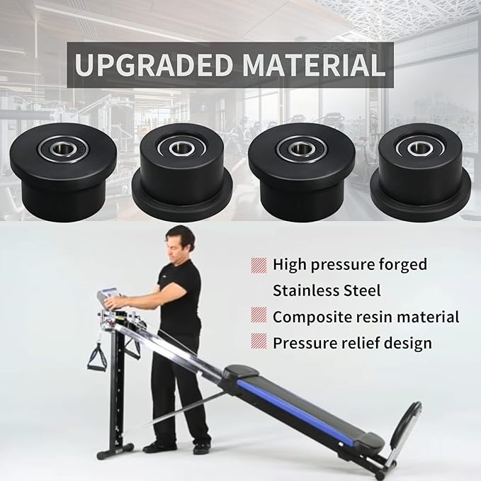 Qty.4 Machined Wheels/Rollers Compatible Total Gym Replacement, Fits Models 1000,1100,1400,1500,1600,1700,1800,1900,Achiever,Force,Gold,Max,Platinum,Platinum Plus,Pro,Supra,Supreme,Ultima,Ultra,XLI