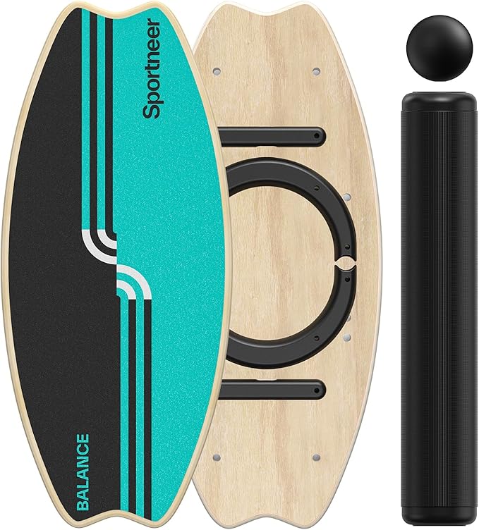 Sportneer Balance Board - 7 Modes Wobble Board with Adjustable Stoppers - Exercise Balancing Stability Trainer for Improve Balance, Surf Trainer & Physical Therapy - Roller and 2.8'' Ball Included