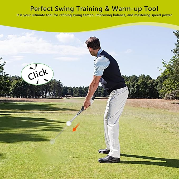 Retractable Golf Swing Aid for Golf Speed Training, Rhythm Click Golf Swing Trainer for Indoor Golf Practice & Outdoor Warm Up, Golf Grip Trainer for Improving Hitting Strength & Tempo