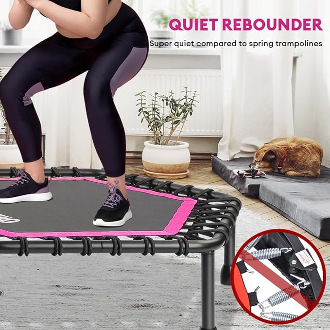 ONETWOFIT 42"/45" Rebounder Trampoline for Adults, Silent Mini Trampoline Indoor Exercise Fitness Trampoline Bungee Rebounder Workout Max Load 330lbs