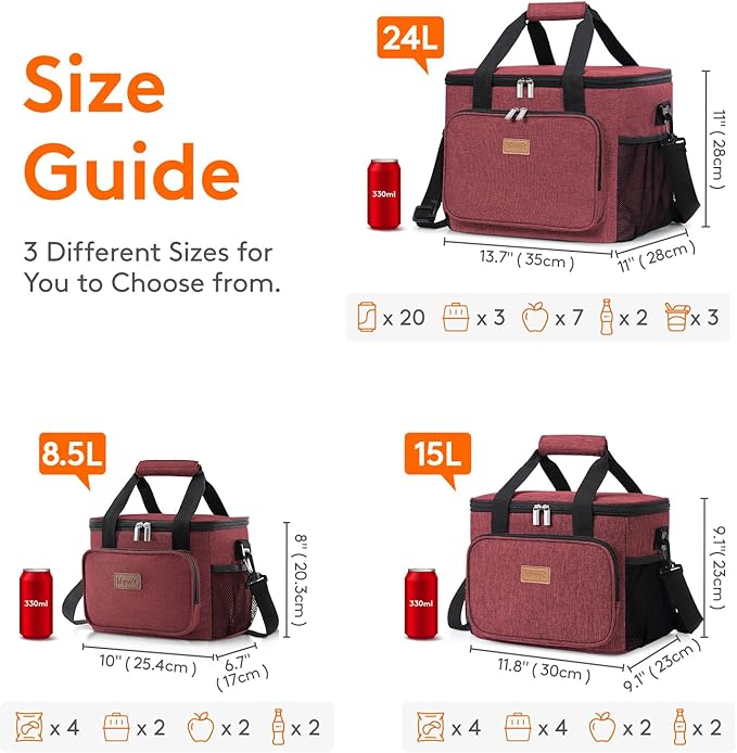 Lifewit Large Lunch Bag Insulated Lunch Box Soft Cooler Cooling Tote for Adult Men Women, Burgundy 40-Can (24L)