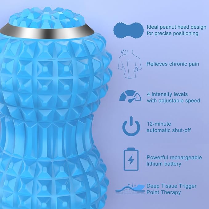 Uppye Vibrating Massage Ball for Pain Relif, Mobility Ball for Physical Therapy and Workout Recovery, Deep Tissue Myofascial Release Tools - Back, Shoulder & Foot Muscle Massager (Blue)