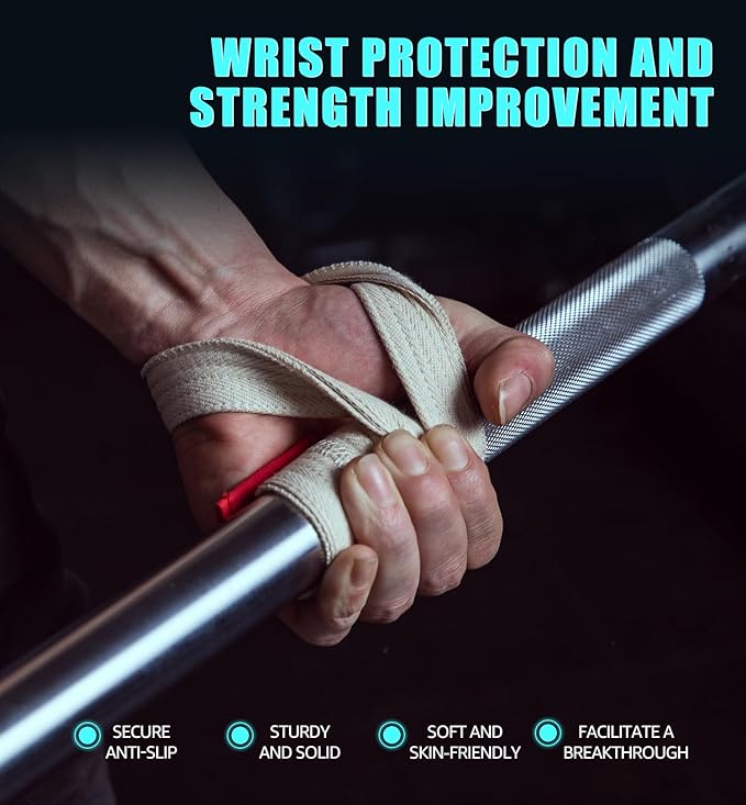 HiRui Cotton Lifting Wrist Straps (Pair) for Weightlifting Powerlifting Bodybuilding Strength Training | Wrist Support Wraps for Enhanced Grip & Stability - Soft & Durable, 13 inch Fits All