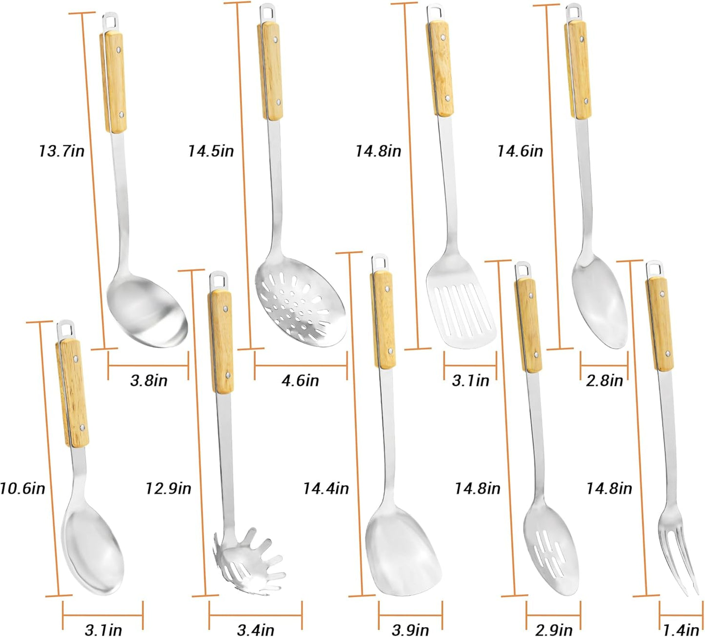 FJNATINH Cooking Utensils Set with Wood Handle, 9 Pieces Wok Utensils Tools - Wok Accessories Cookware Set