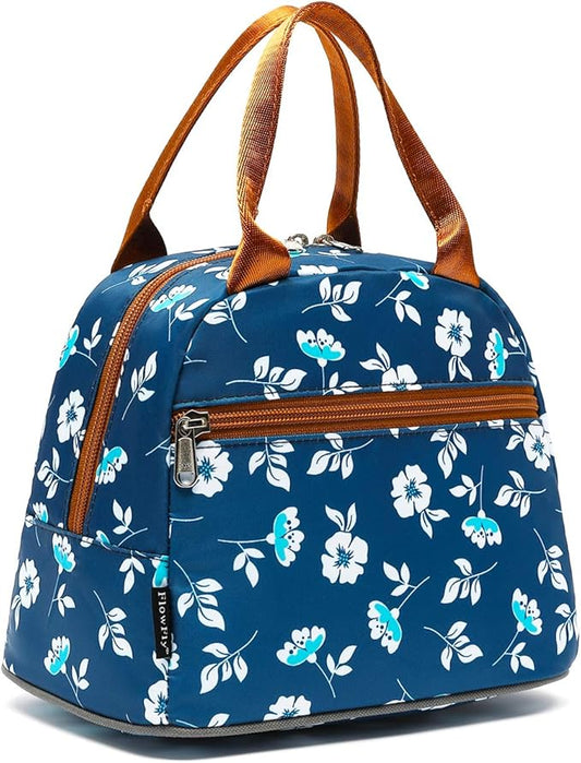 FlowFly Insulated Lunch Cooler Bag - Tote Bag Organizer for Women/Men, Floral#White