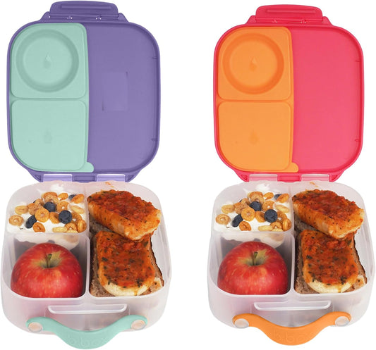b.box Mini Lunch Box (2-pack), Bento Box for Kids Snack Container with 2 Leak-Proof Compartments, Reusable Snack Containers with Lids, BPA Free Kids Lunch Box, 4 1/4 Cup (Lilac Pop+Strawberry Shake)