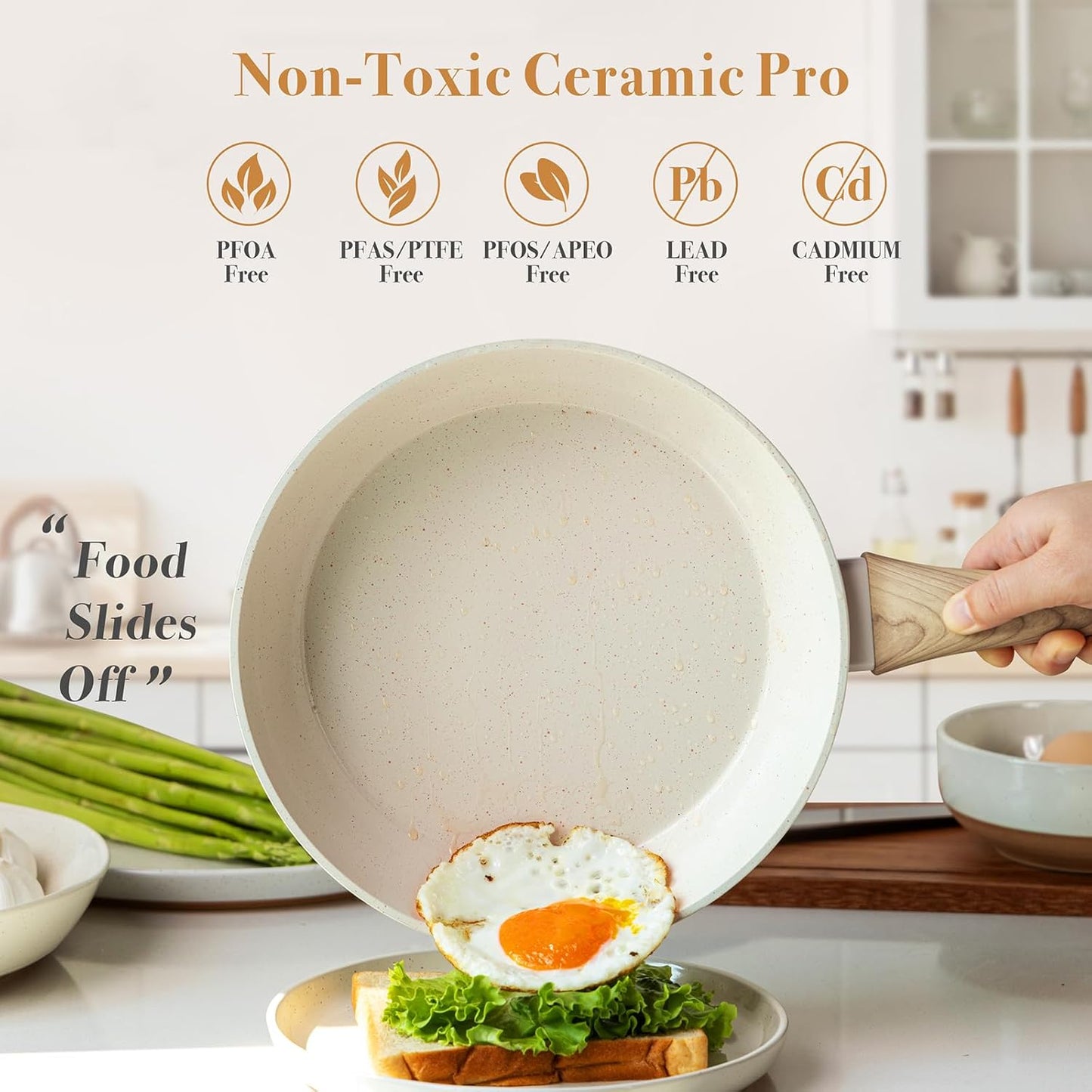 PekGema 14 Pcs Ceramic Cookware Sets, Pots and Pans Set Nonstick, Non Toxic Healthy Non stick Kitchen Cooking Set, Induction Cookware with Frying Pan Set, PFAS PTFE PFOA FREE, White