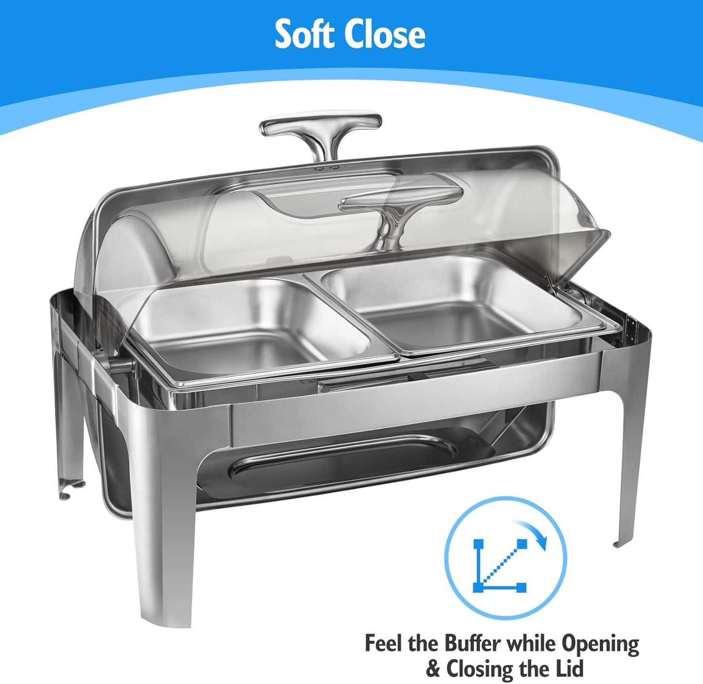 Chafing Dish Buffet Set, 9 QT Stainless Steel Roll Top Chafing Server Set, Food Warmers for Parties