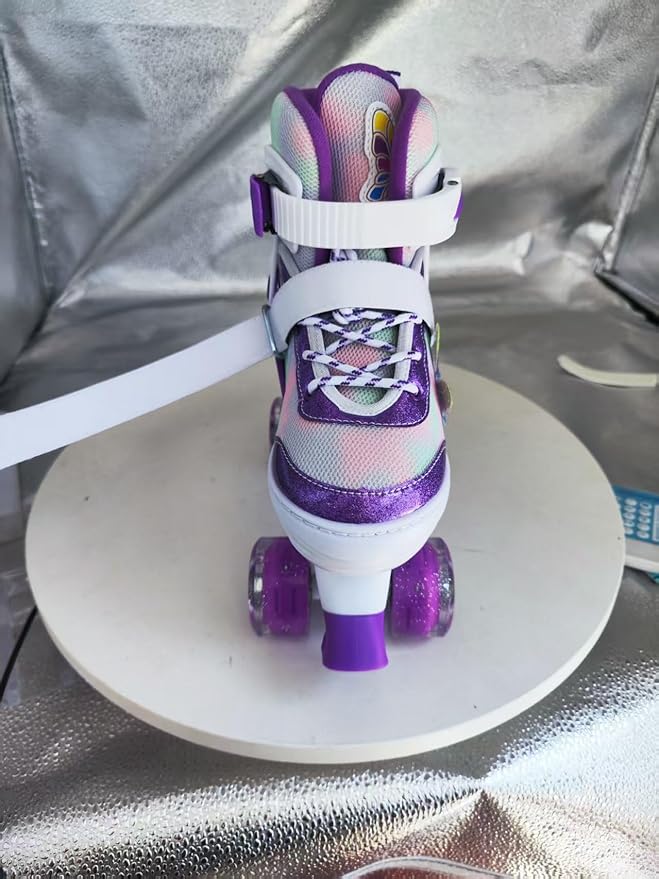 Kids Roller Skates for Girls-Outdoor 4 Size Adjustable Butterfly Quad Rollerskates for Indoor Ages 3-12 Years Beginners Children's Birthday Gift with Light Up Wheels patines para niñas Indoor